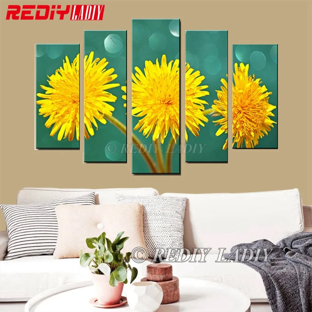 

Diamond Painting Triptych DIY Diamond Embroidery Daisy Flowers 5 Panels Modular Picture Wall Art Rhinestones Cross Stitch Crafts