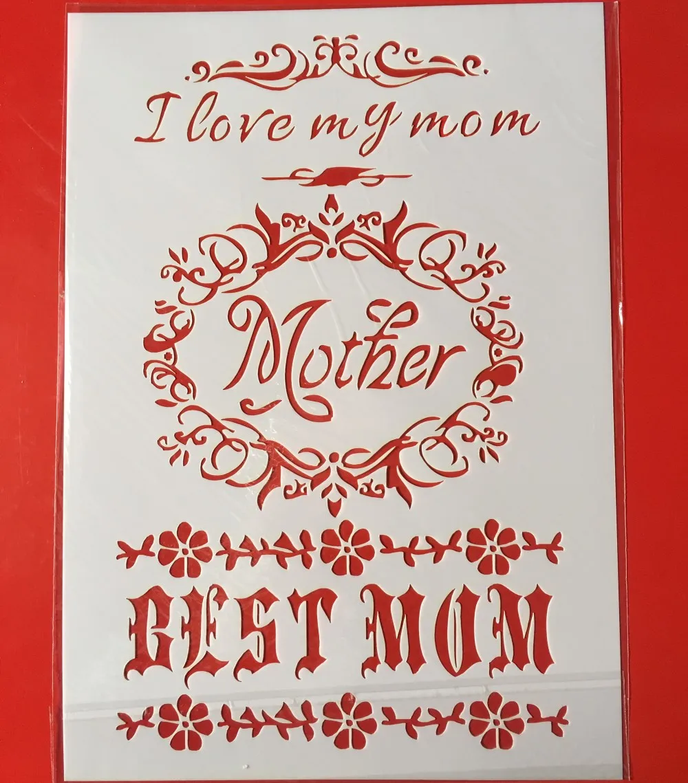 Горячая А4 I Love My MOM Words DIY трафареты для наслоения настенная раскраска
