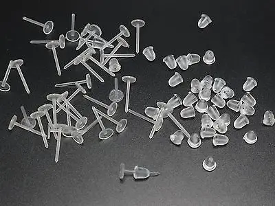 200 Invisible Clear Plastic 5mm Flat Blank Pad Ear Post Stud Pin with Stopper
