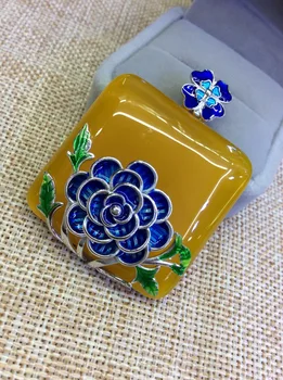 

[S925] longnice silver inlaid natural flowers Cloisonne Pendant Shaolan retro pulp