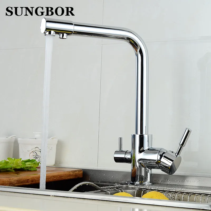 Copper Water Purifier Faucet Chrome Finish 360 Degree Rotating Dispenser Drink 3 Way Kitchen Faucet Filter