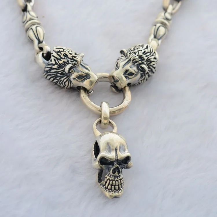 Серебряные ювелирные изделия оптом 925 стерлингового серебра ювелирные изделия скелет ожерелье-цепочка, серебро Ретро волк мужчин 047320 w