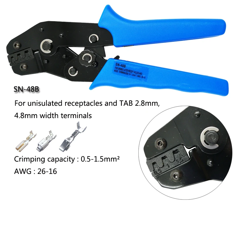 

Tool crimping plier wire stripper kit for unisulated recepatacles and Tab 2.8/ 4.8/6.3mm /insulated and non-insulated terminals