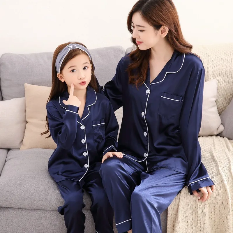 Long Sleeve Matching Family Outfits Silk Soft Mom Girls Clothing