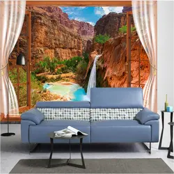 Beibehang обои на заказ Обои в гостиную Спальня диван росписи окна водопад 3D ТВ фоне стены Papel де parede