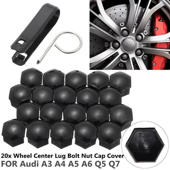 

20pcs Tool Free Wheel Center Lug Bolt Nut Cap Cover Fit for Audi A3 A4 A5 A6 Q5 Q7 Black Plastic 321601173A