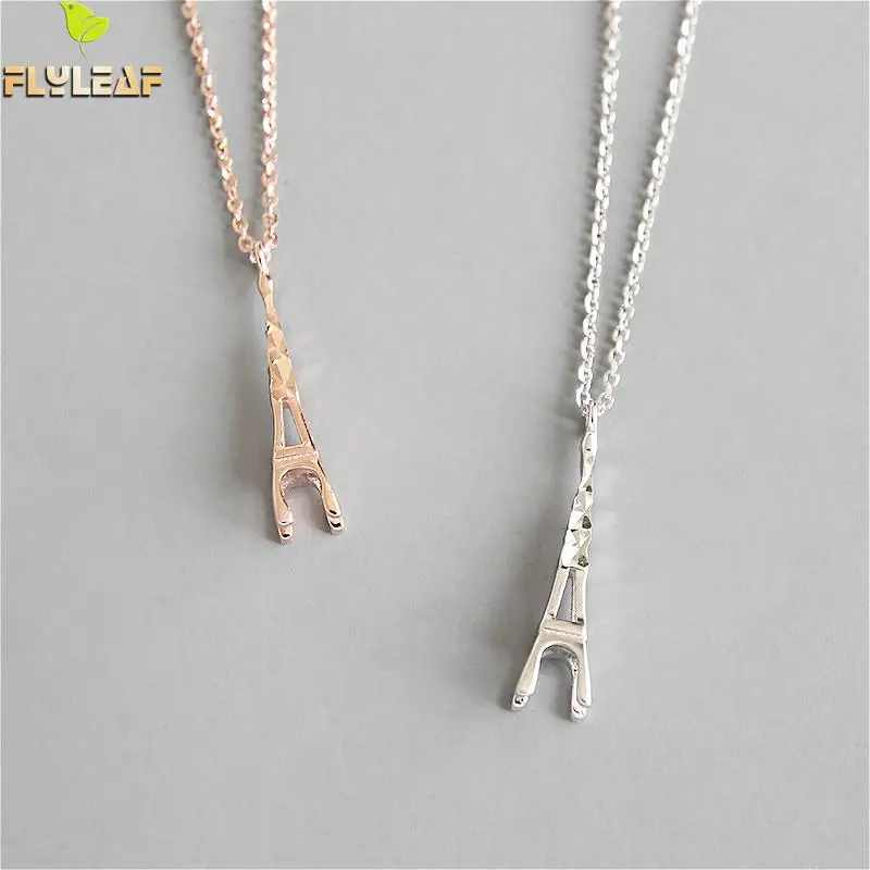 

Flyleaf 925 Sterling Silver Necklace Women Eiffel Tower Fashion Chain Fine Jewelry Party Simple Rose Gold Necklaces & Pendants