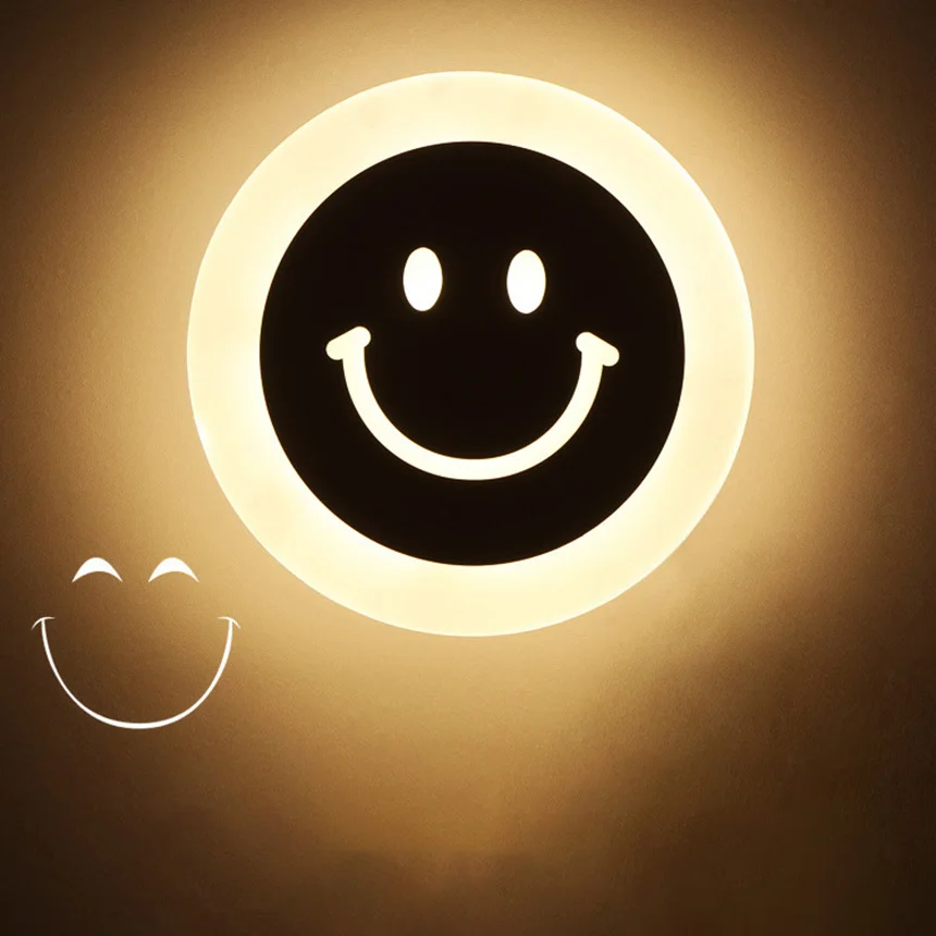 

Creative LED Smile Face Wall Light Acrylic Warm Night Light Corridor Aisle Children Roon Bedside Decorative Lamp lampe murale