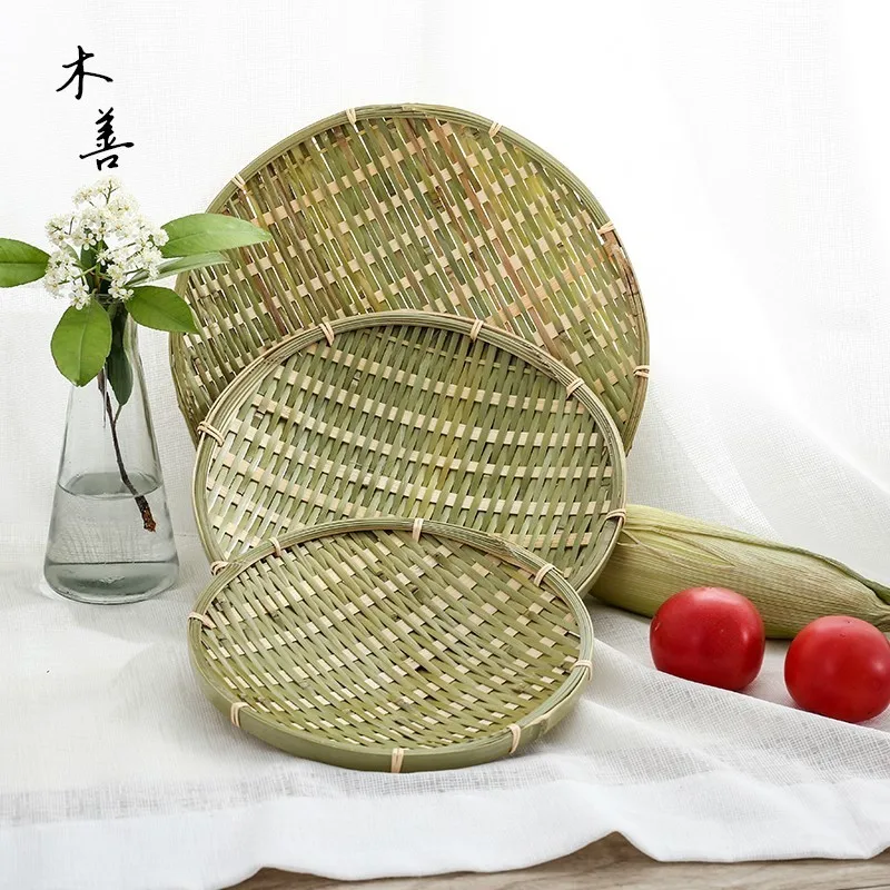 Плетеная бамбуковая корзина ручной работы для еды, хлеба, фруктового блюда, миска-контейнер, винтажная тарелка из ротанга для хранения деликатесов