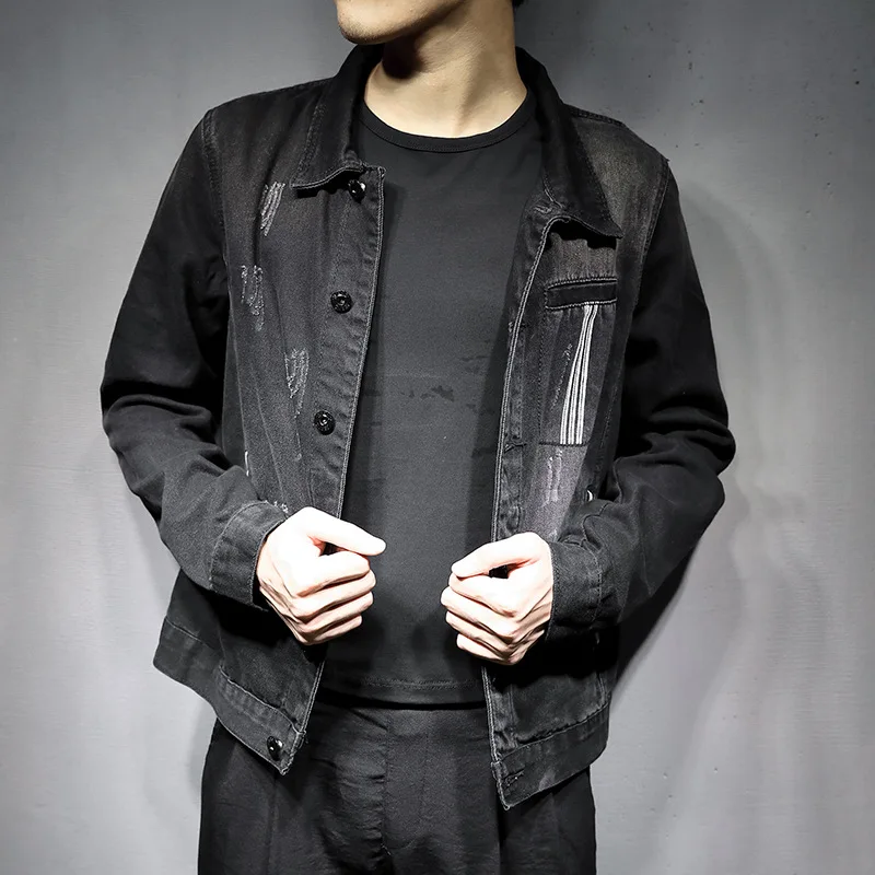 

Spring Autumn New Solid color Men Denim Jacket Fashion Simple Men's Washed Slim Fit Retro Black Jean Jacket Coat Plus size 5XL