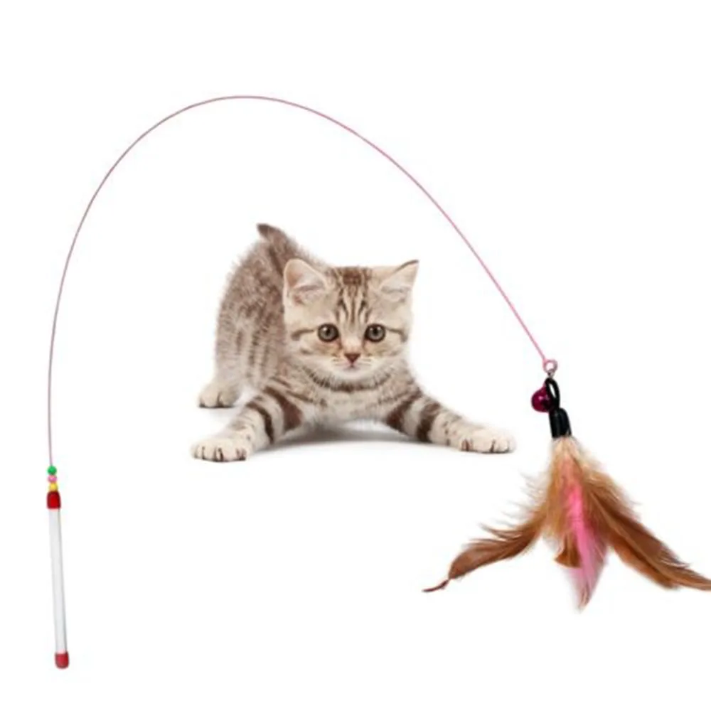 Высокое качество, игрушка для кошек, милый дизайн, палочка-Дразнилка с перьями, пластиковая игрушка для кошек, разные цвета, товары для домашних животных