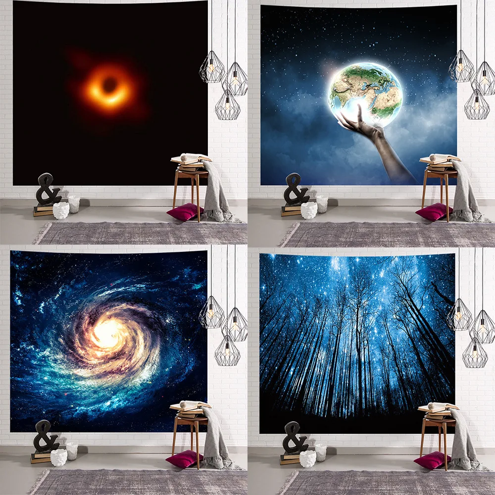 Galaxy Psychedelic Star Tapestry Wall Hanging Lightweight Polyester Fabric Forest wall hanging Decoration Home