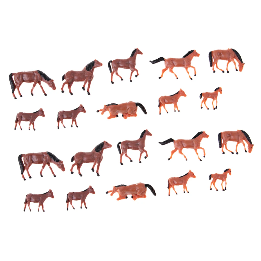 20Pcs 1/87 HO Scale Horses Model Painted Animal Figure for Miniature Models