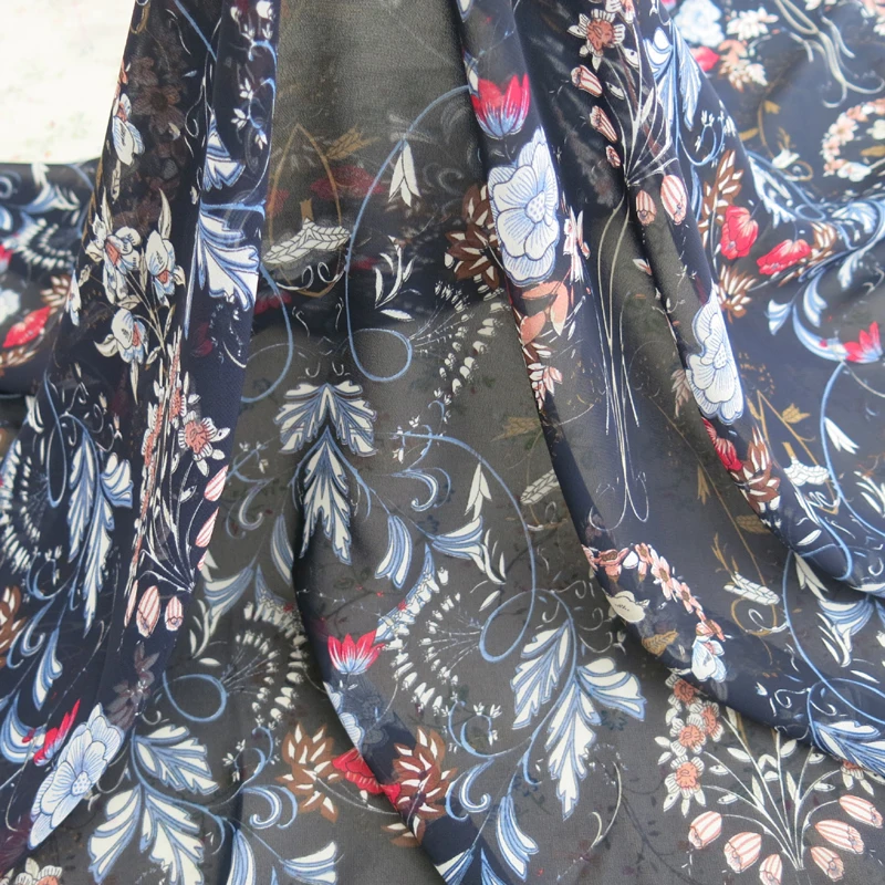 Черный винтажный цветочный принт платье шарф ткань шифон