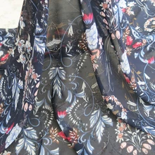 Черный винтажный цветочный принт платье шарф ткань шифон