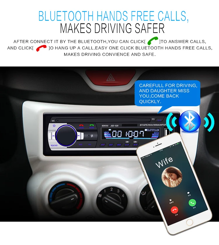Авто 12 V JSD 520 автомобиль радио Bluetooth 1 Din автомобильный стереоплеер AUX IN MP3 FM Радио