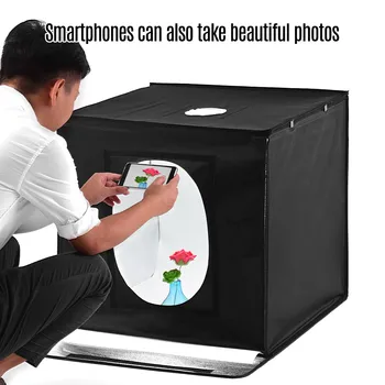 

Foldable Photo Studio Shooting Tent kit Photo Box 24*24*24 Inch 126pcs 5500K LED Lights JP Plug 3 Color Backdrop Table Top Light