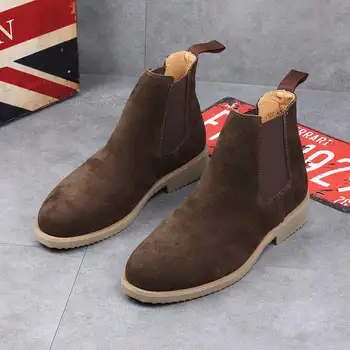 

England style design men fashion chelsea boots ankle boot soft leather tooling shoes slip-on pointed toe short booties masculina