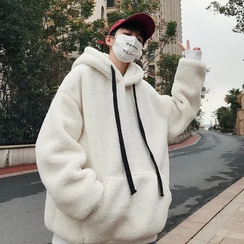 

Winter New Hoodies Men Plus Velvet Thick Warm Fashion Sweatshirt Man Street Hip Hop Hooded Pullover Casual Loose Male Clothes