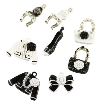 

Free Shipping Mix 50pcs Black&white Colors Fashion Cloth Shoes Royal Chair Handbag Flower Bow Kot Shape Jewelry Bracelet Charms