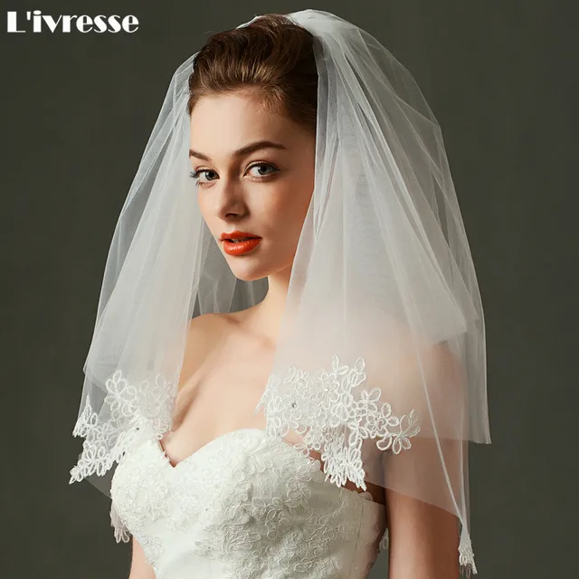 Aliexpress Elegant Short Wedding Veil 2 Layer With Comb Elegant Short Wedding Veil 2 Layer With Comb Liques Edge Crystal Velo Sposa Veu De Noiva