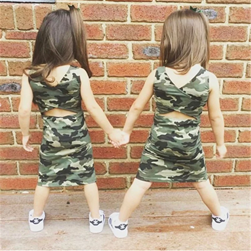

YorkZaler Summer Girl Dress Baby Girl Clothes Cotton Sleeveless Backless Camouflage Dresses Sundress Vest Dress For Girl