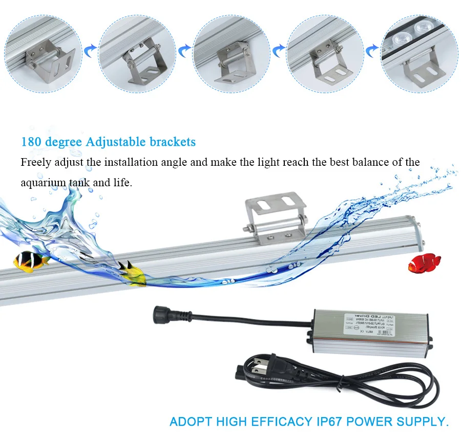 54 Вт Водонепроницаемый светодиодный светильник для аквариума для коралловых рифов, светодиодный светильник для аквариума, подходит для аквариума