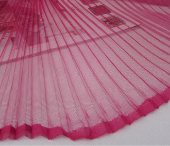 

5 Meters Width 155CM 61" Rose Red Ruffled Pleated Crumple Mesh Lace Fabric Solid Wedding Dress Clothes Materials LX37