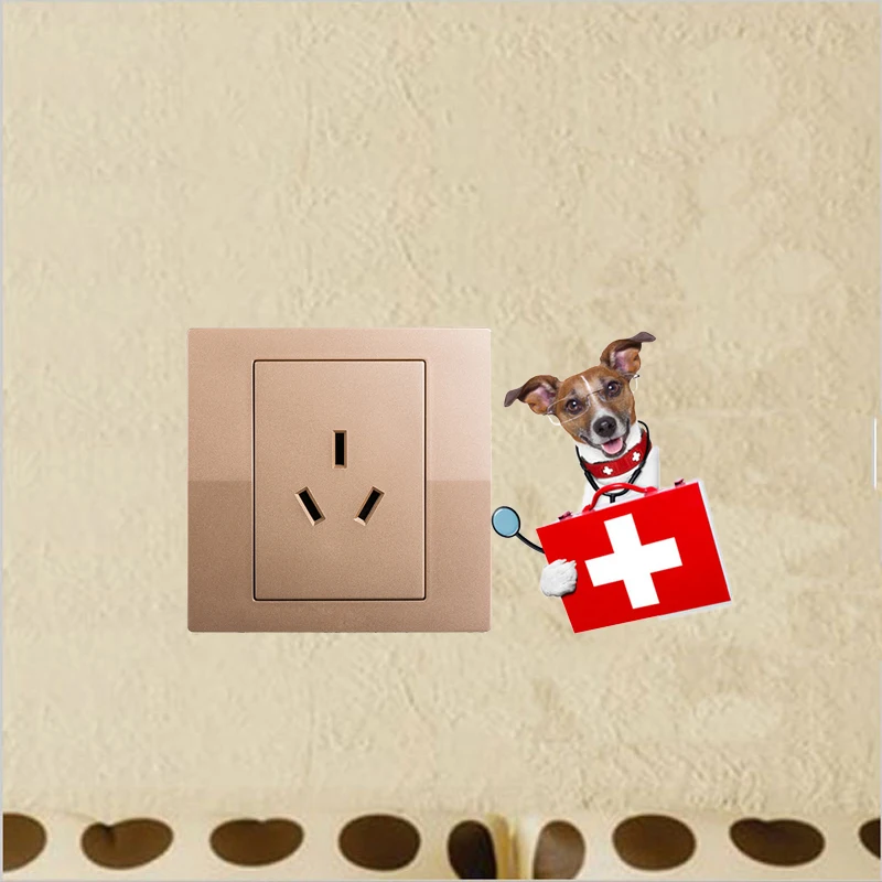 YOJA The Dog Doctor With The First Aid Kit Switch Decal Wall Sticker PVC Home Decoration 8SS0214