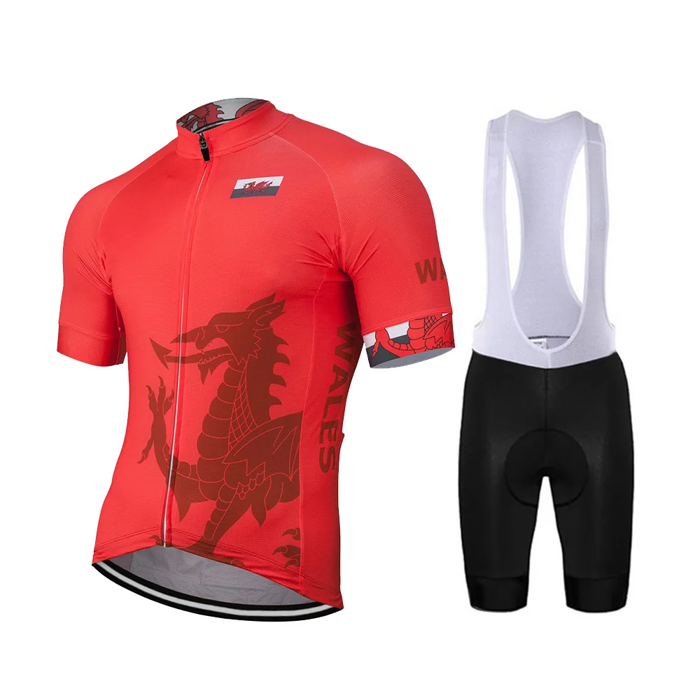 

National team 2019 Wales New Red Cycling Jersey Set Bike Road Mountain Race Tops Bike Clothing Breathable 9D Gel