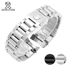 Sólido de acero inoxidable correa de reloj 22mm relojes para hombre marca de lujo de plata negro reemplazo de correa de acero de plata bandas para reloj