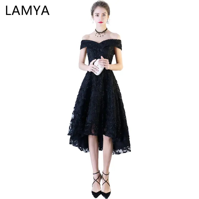 

LAMYA Plus Size Vintage Off The Shouler Prom Dresses Short Front Back Long Tail Evening Dress 2019 Formal Party Gown For Women