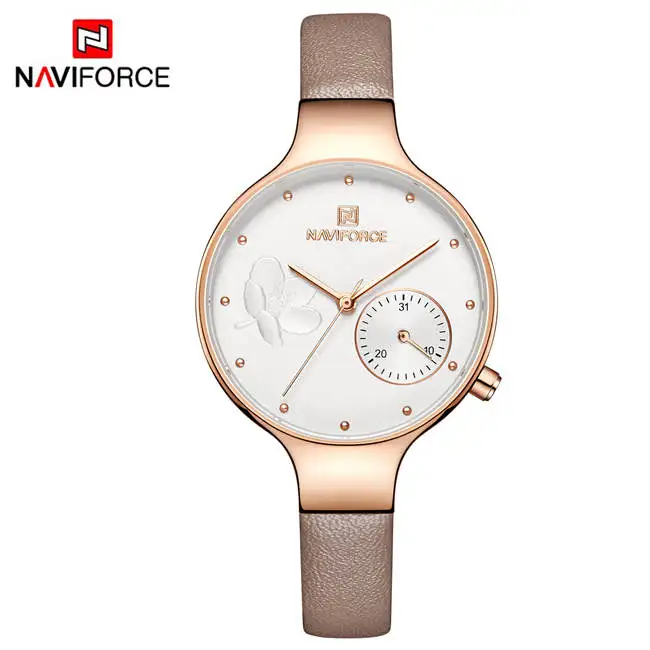 Топ бренд NAVIFORCE роскошные женские часы модные женские Стразы кварцевые часы водонепроницаемые часы простые часы Relogio Feminino - Цвет: Коричневый