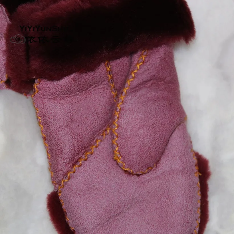 Yiyyunshu зимние детские перчатки из натуральной овечьей шерсти варежки для девочек помпон из натурального меха толстые милые детские перчатки из натуральной кожи