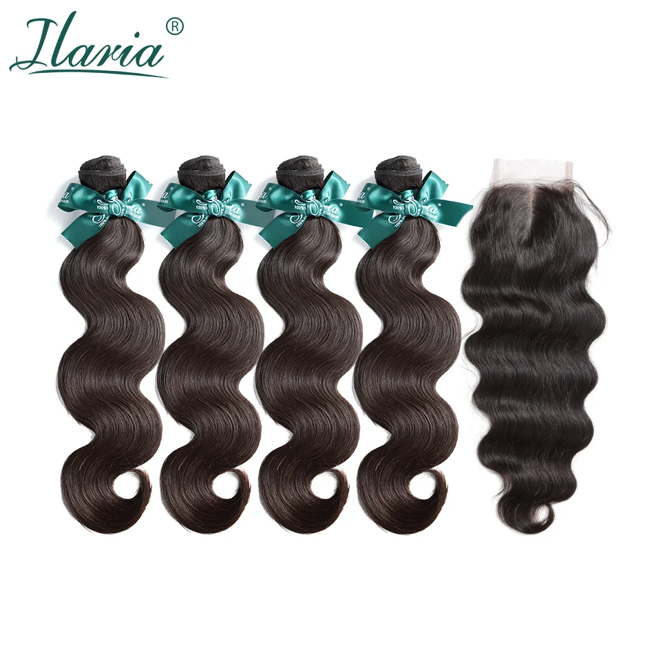 

ILARIA HAIR Brazilian Human Hair Bundles With Closure Body Wave 100% Human Hair Weave 4 Bundles With Lace Closure Free Shipping