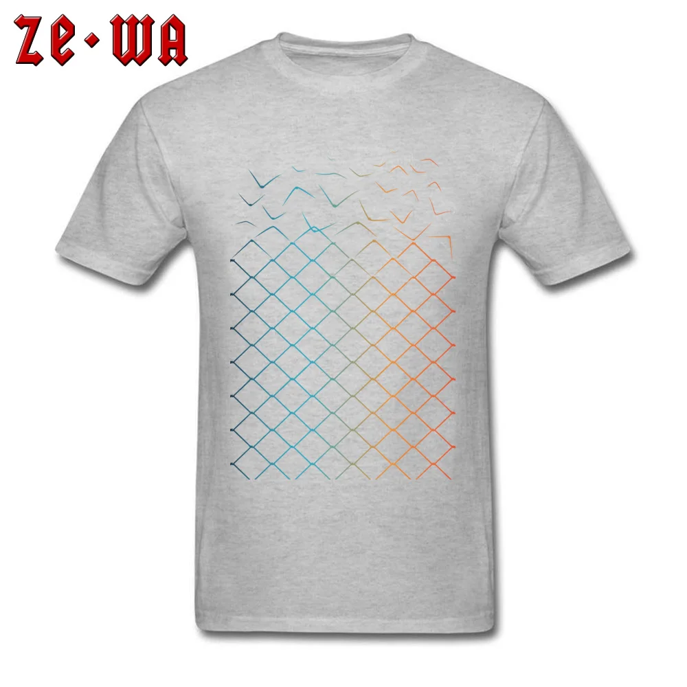 Birthday Street Men T Shirts Cheap Summer/Autumn Short Sleeve Crewneck 100% Cotton Fabric Tops & Tees Custom T-Shirt Colored geometric fence transforming to birds grey