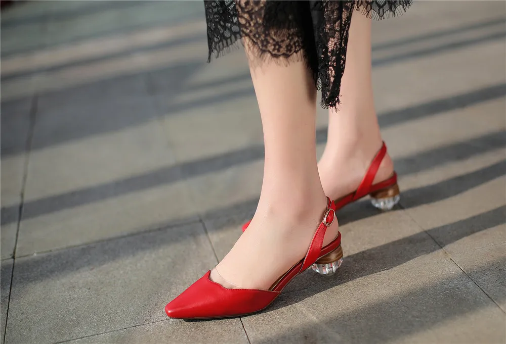 Туфли-лодочки с ремешком на пятке; летние женские туфли на высоком каблуке; пикантные офисные туфли с острым носком; обувь ручной работы с круглым каблуком размера плюс LLI04 muyisxi