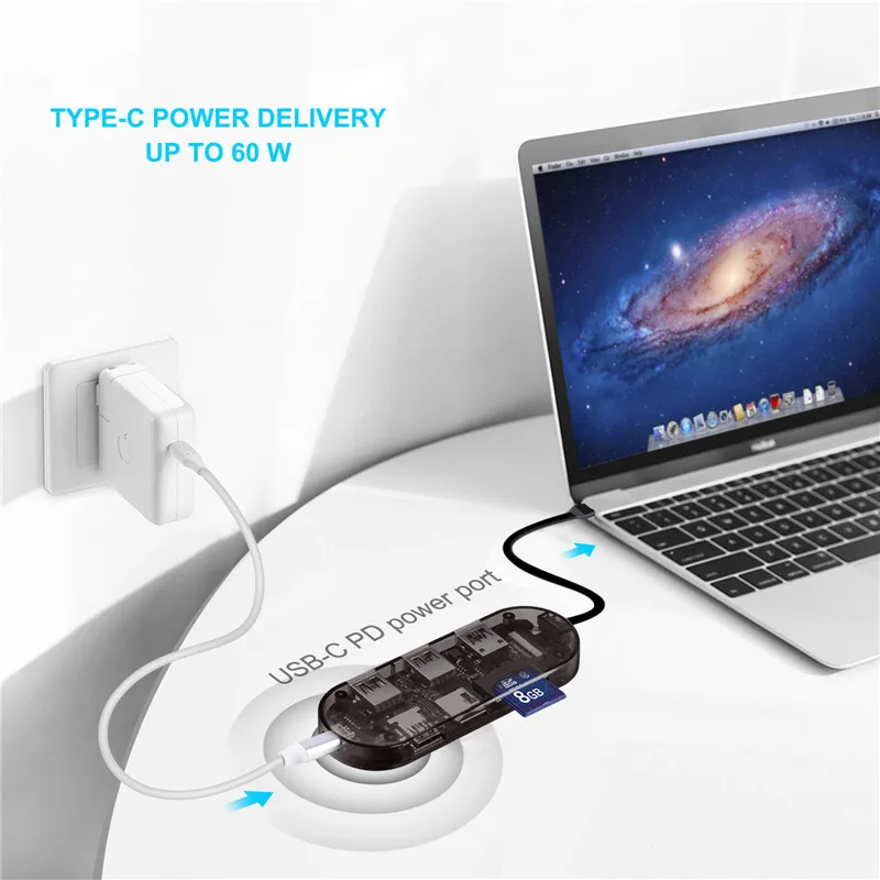 Адаптер usb Type C многопортовый адаптер HDMI выход Gigabit Ethernet SD+ Micro SD карты порты 3 usb порта для MacBook Pro samsung