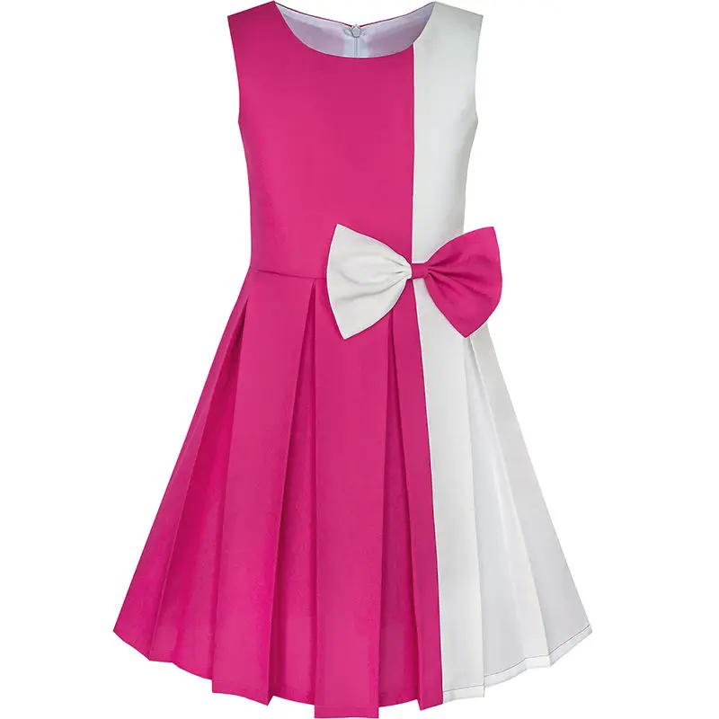 

Sunny Fashion Girls Dress Color Block Contrast Bow Tie Everday Party 2017 Summer Princess Wedding Dresses Clothes Size 4-14