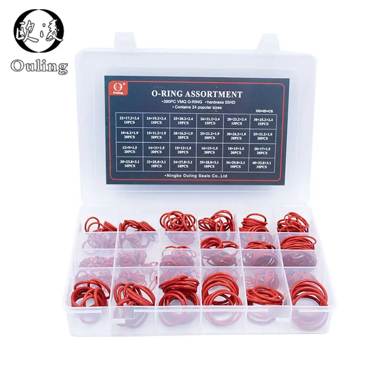 Najtaniej 390 sztuk czerwone silikonowe O pierścienie uszczelniające gumowa uszczelka 24 rozmiary podkładka uszczelka O pierścień o ring uszczelka silikonowa asortyment zestaw zestaw pierścień