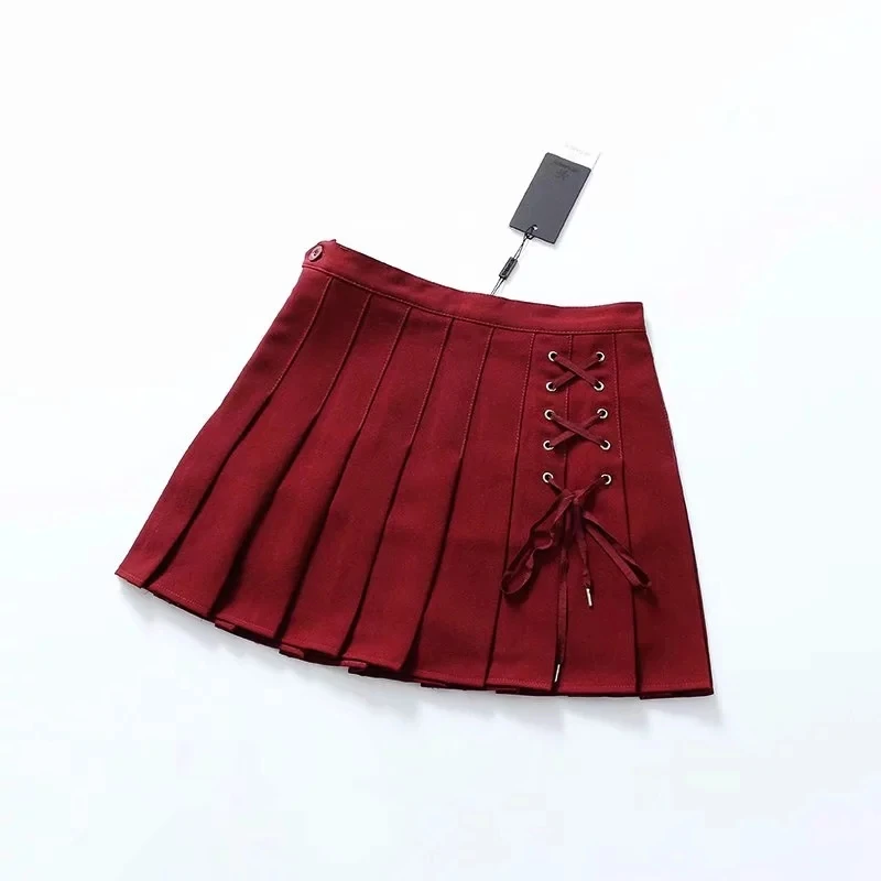 Tênis com o Lado Rendas até Detalhes Mulheres Plissado Skort Estilo Preppy Mini Saia 10 Cheap Saias