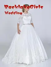 Elegant Scoop Neck Half Sleeves Lace Ball Gown Wedding Dresses 2017 Custom made New Beaded Belt Bridal Gowns Vestidos De Noiva