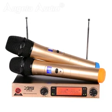 Профессиональная караоке Беспроводной микрофон Системы 2 Каналы приемник двойной металлический портативный беспроводной микрофон Майк для сцены КТВ преподавания