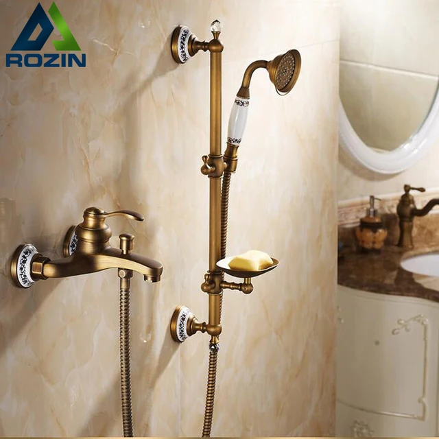 European Style Br Handheld Bath Shower Faucet With Slide Bar European Style Br Handheld Bath Shower Faucet With Slide Bar Head Bathroom Tub Mixer Taps