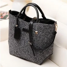 2017 New Fashion Famous Brand Women Bucket Retro Leather Handbag Woolen Design Shoulder bag for ladies Female Tote Bags LJ600