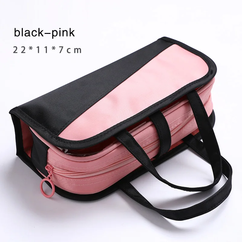 Multifunctional Pencil bag Waterproof oxford choth Detachable Pen bag For School pencil Case Cosmetic case etui wash bag - Цвет: black-pink