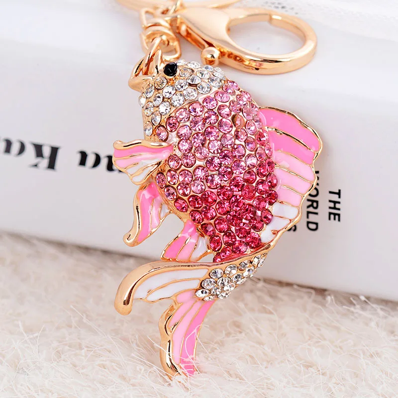 2Color Enameled Rhinestone Crystal Fish Keychains Goldfish Bag HandBag