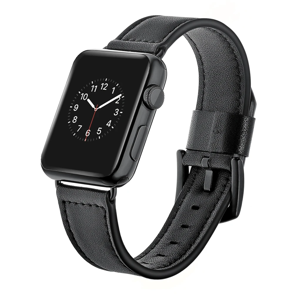 Simple Soft Leather Men's WatchBand For Apple Watch Band Series 4 3 2 1 38mm 40mm 42mm 44mm Black Brown Wrist Bracelet Strap | Наручные