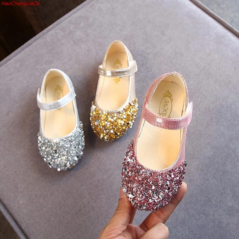 

New Girls Shoes Bead Mary Janes Flats Fling Princess Shoes Baby Dance Shoes Kids Children Wedding Shoes Gold