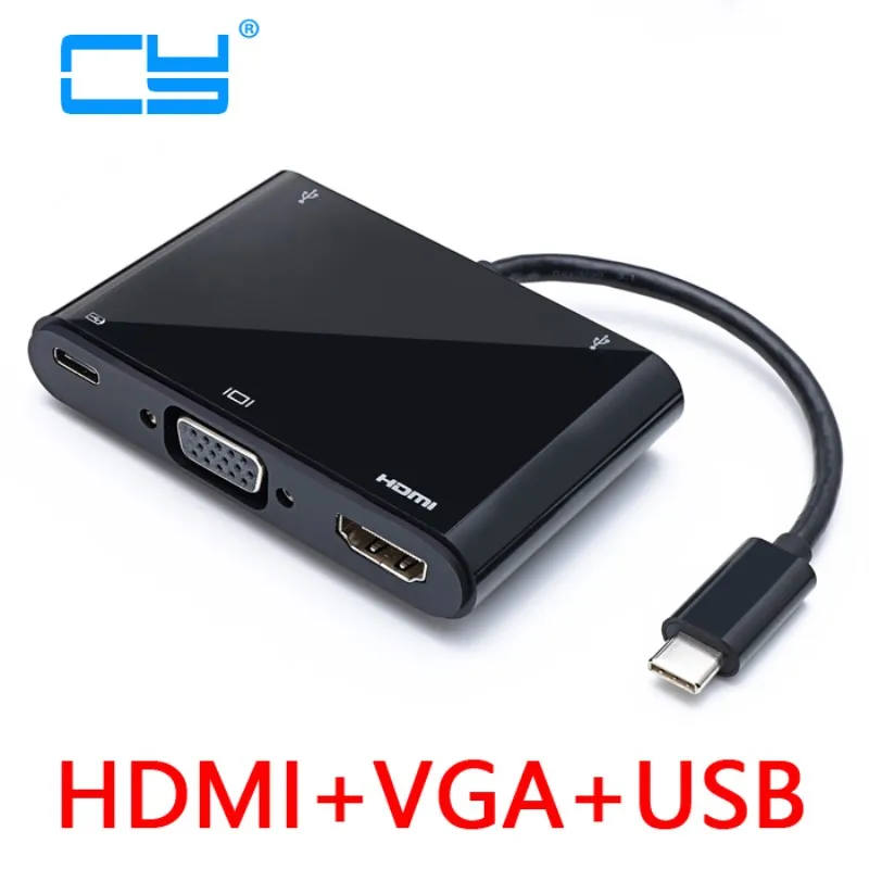  cy USB-C USB 3.1 Type-C to HDMI Video & VGA & USB OTG & Female Charger cable Adapter for New Macboo